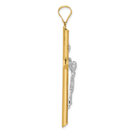 14k Multi-Tone Gold Crucifix Pendant with INRI and Jesus Cross Figure Design