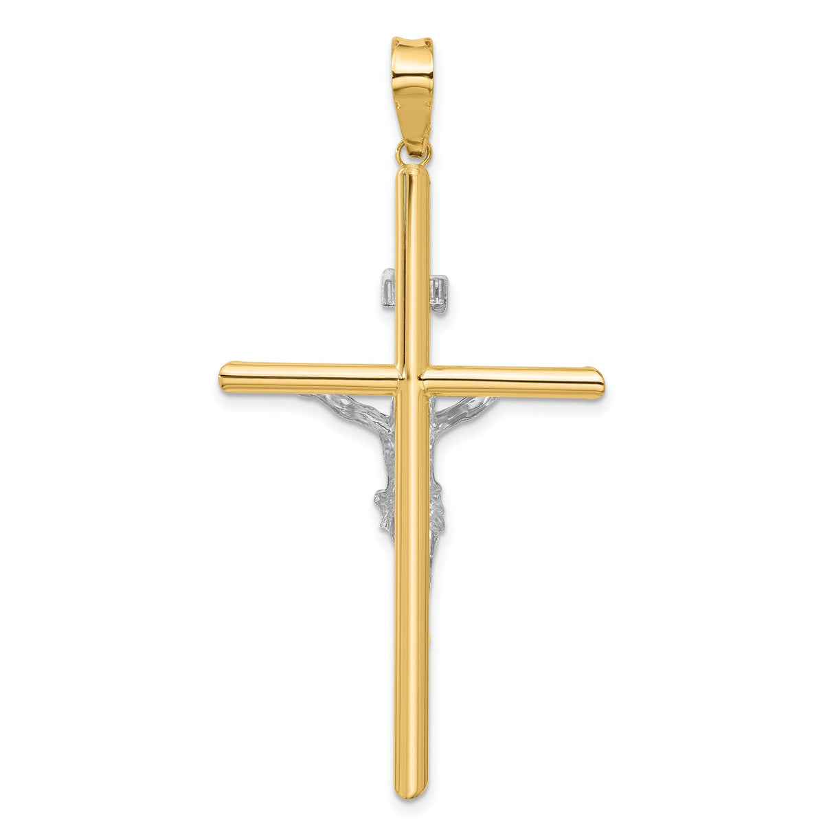 Polished INRI Latin Crucifix With Angled Tips Charm Pendant in Real 14k Multi-Tone Gold