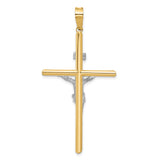 Polished INRI Latin Crucifix With Angled Tips Charm Pendant in Real 14k Multi-Tone Gold