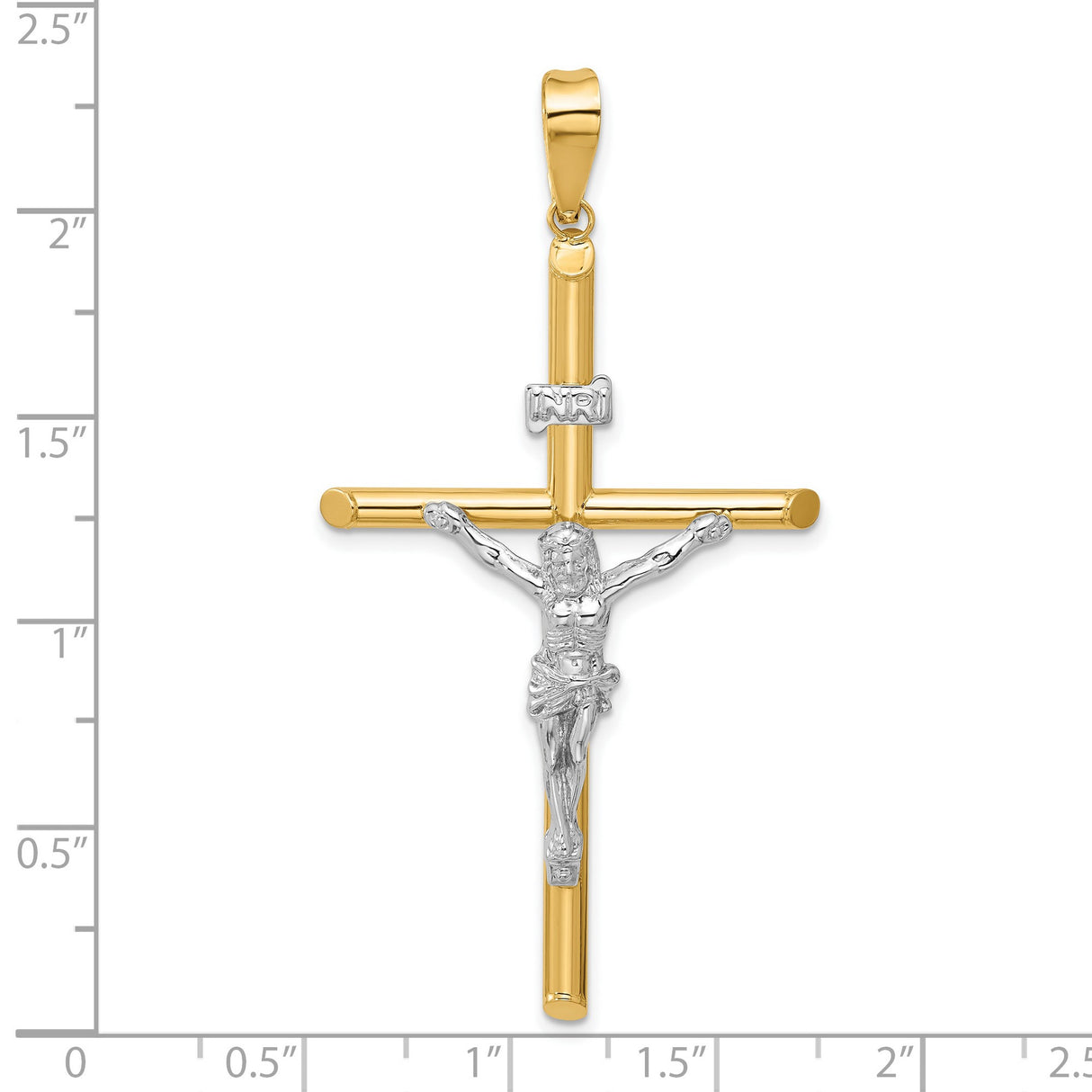 Polished INRI Latin Crucifix With Angled Tips Charm Pendant in Real 14k Multi-Tone Gold