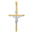 Polished INRI Latin Crucifix With Angled Tips Charm Pendant in Real 14k Multi-Tone Gold