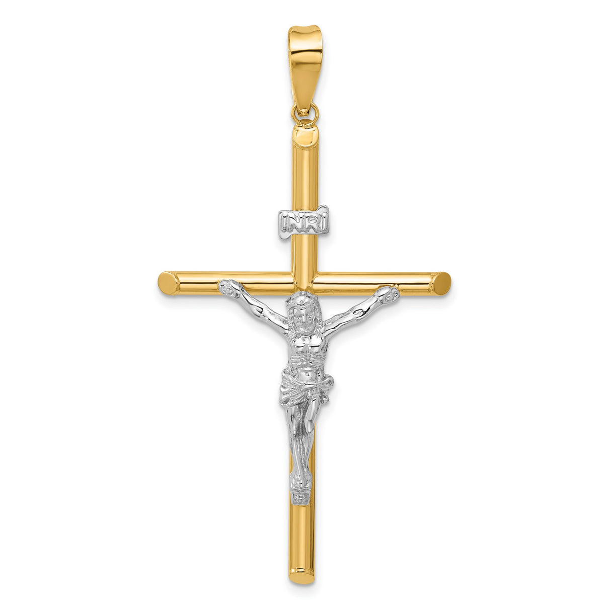 Polished INRI Latin Crucifix With Angled Tips Charm Pendant in Real 14k Multi-Tone Gold