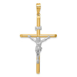 Polished INRI Latin Crucifix With Angled Tips Charm Pendant in Real 14k Multi-Tone Gold