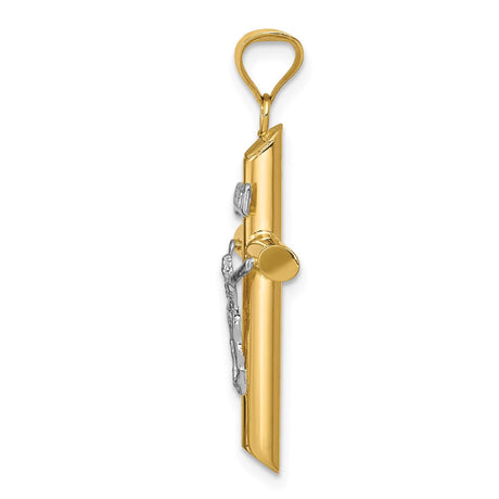 14k Multi-Tone Gold Crucifix Pendant with INRI Latin Cross and Jesus Figure Design
