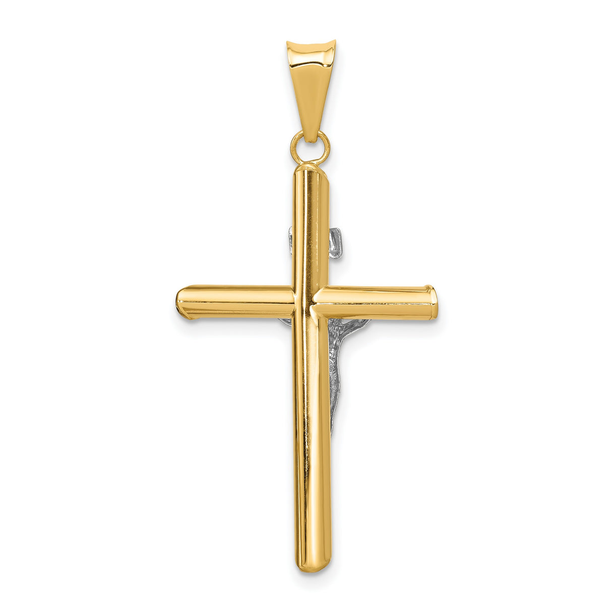 Polished INRI Latin Crucifix With Shaved Tips Charm Pendant in Real 14k Multi-Tone Gold