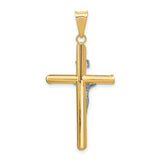 Polished INRI Latin Crucifix With Shaved Tips Charm Pendant in Real 14k Multi-Tone Gold