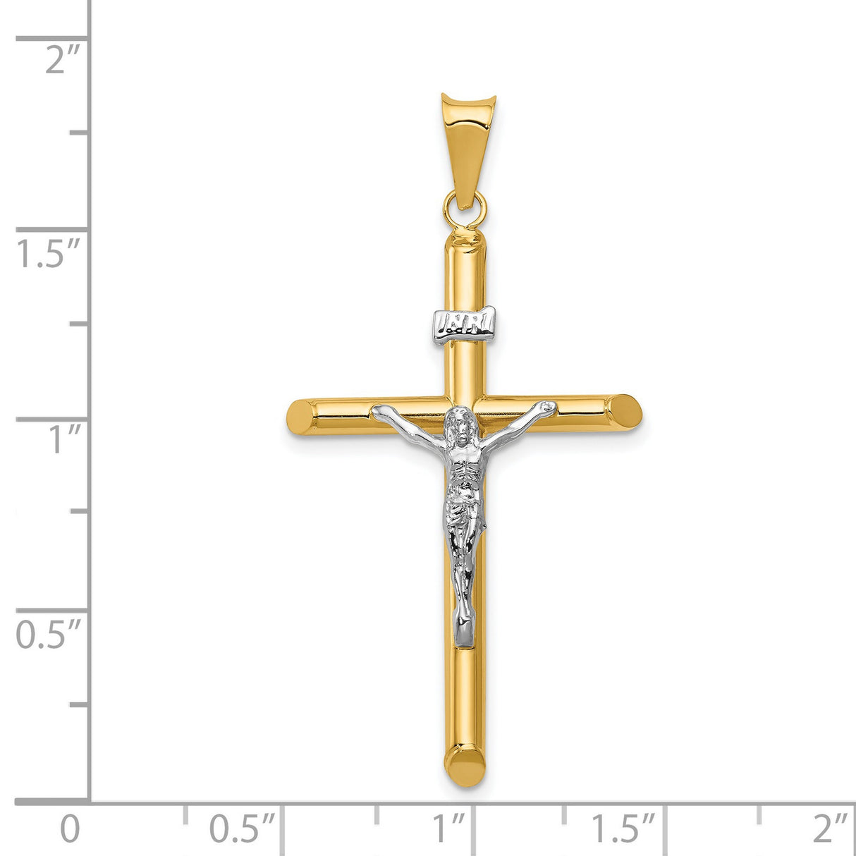 Polished INRI Latin Crucifix With Shaved Tips Charm Pendant in Real 14k Multi-Tone Gold