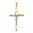 Polished INRI Latin Crucifix With Shaved Tips Charm Pendant in Real 14k Multi-Tone Gold