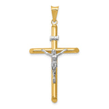 Polished INRI Latin Crucifix With Shaved Tips Charm Pendant in Real 14k Multi-Tone Gold