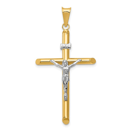 14k Two-Tone Gold INRI Crucifix Pendant with Figured Jesus and Tapered Bail