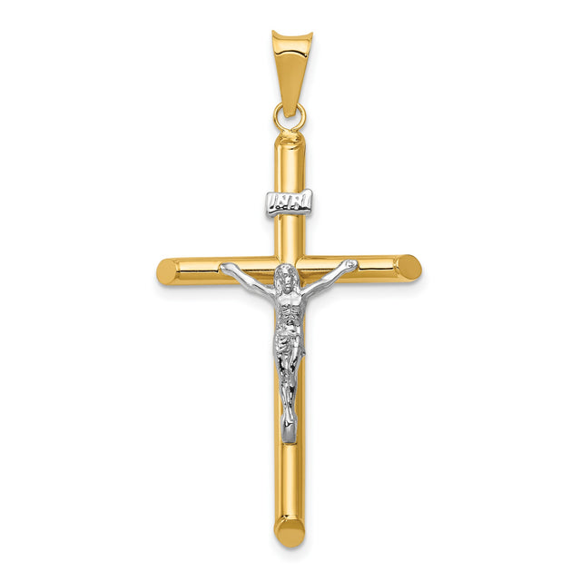 Polished INRI Latin Crucifix With Shaved Tips Charm Pendant in Real 14k Multi-Tone Gold