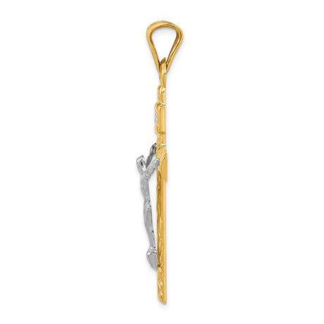 14k Two-Tone Gold Crucifix Pendant with INRI and Jesus Figure Religious Charm