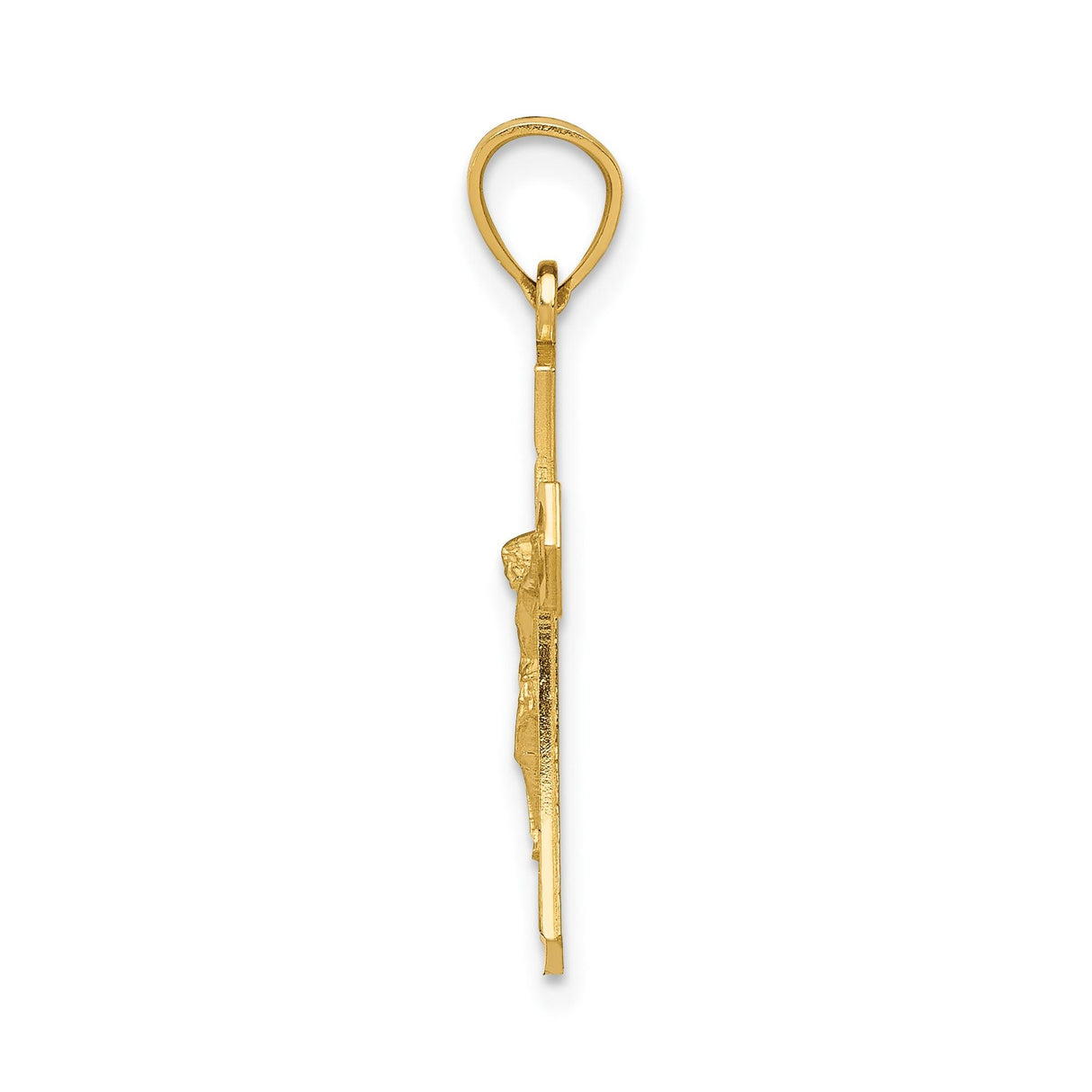 14k Yellow Gold Crucifix Pendant, Textured Latin Cross with Jesus, Christian Religious Jewelry