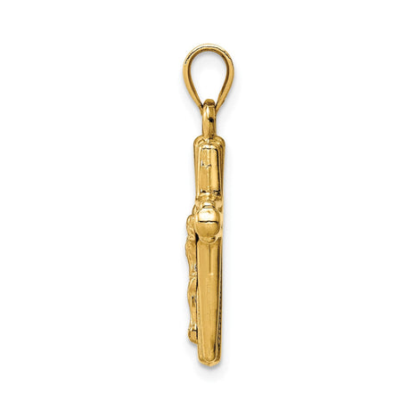 14k Yellow Gold Crucifix Cross Pendant with Jesus Figure and Beveled Edges Religious Charm