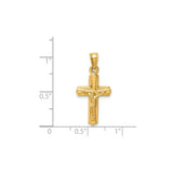 14k Yellow Gold Crucifix Cross Pendant with Jesus Figure and Beveled Edges Religious Charm