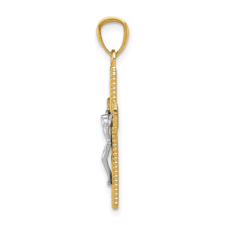14k Two-Tone Gold Crucifix Cross Pendant with Jesus, Latin Religious Design