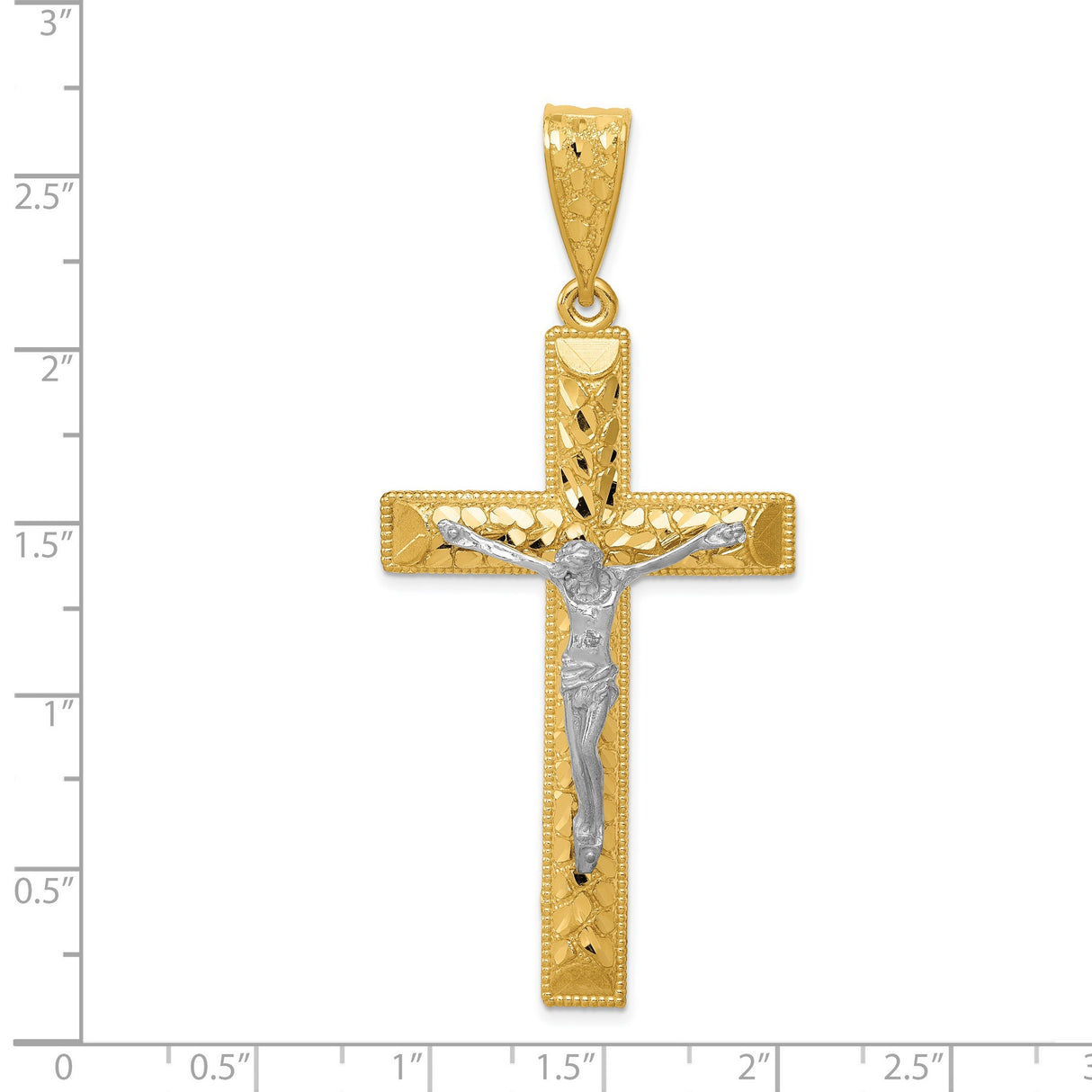 Diamond-Cut Latin Crucifix Charm Pendant in Real 14k Multi-Tone Gold