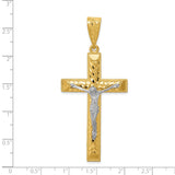 Diamond-Cut Latin Crucifix Charm Pendant in Real 14k Multi-Tone Gold