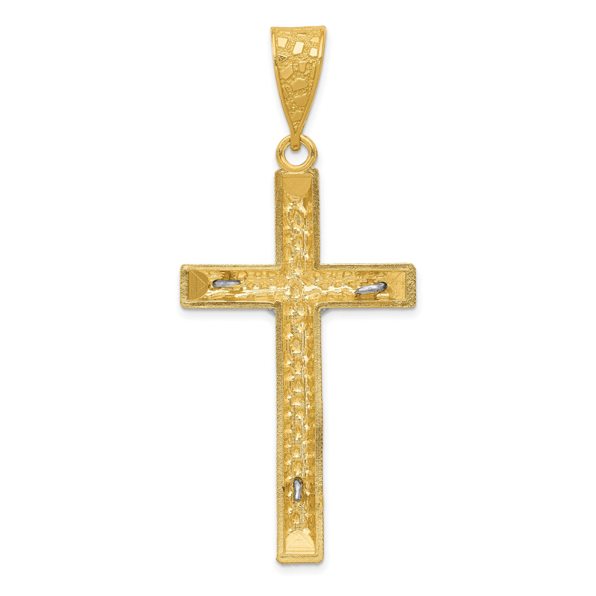 Diamond-Cut Latin Crucifix Charm Pendant in Real 14k Multi-Tone Gold