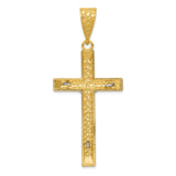 Diamond-Cut Latin Crucifix Charm Pendant in Real 14k Multi-Tone Gold