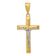 Diamond-Cut Latin Crucifix Charm Pendant in Real 14k Multi-Tone Gold