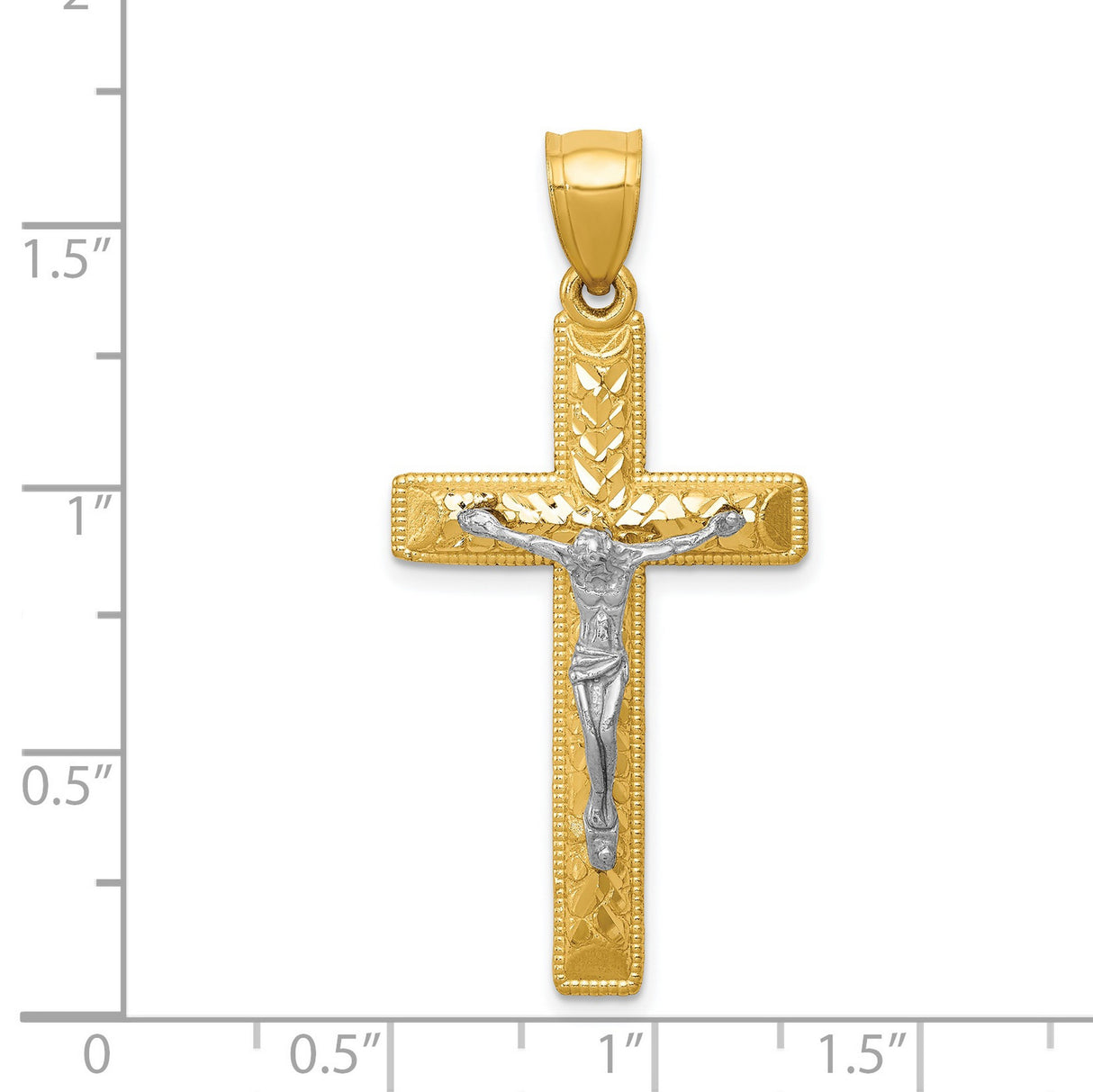 Diamond Cut Latin Crucifix Charm Pendant in Real 14k Multi-Tone Gold