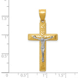 Diamond Cut Latin Crucifix Charm Pendant in Real 14k Multi-Tone Gold