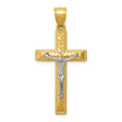 Diamond Cut Latin Crucifix Charm Pendant in Real 14k Multi-Tone Gold