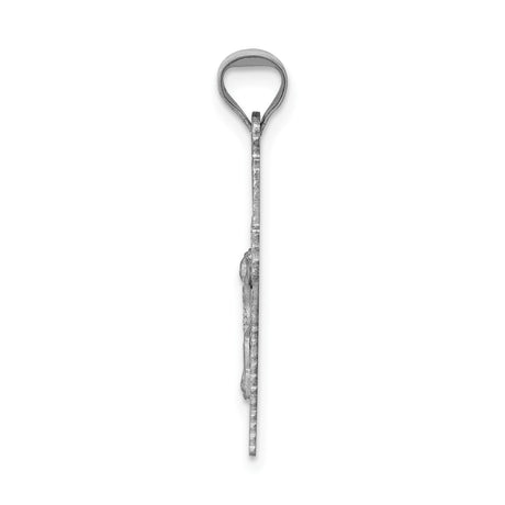 14k White Gold Crucifix Cross Pendant with Textured Design, Religious Christian Charm