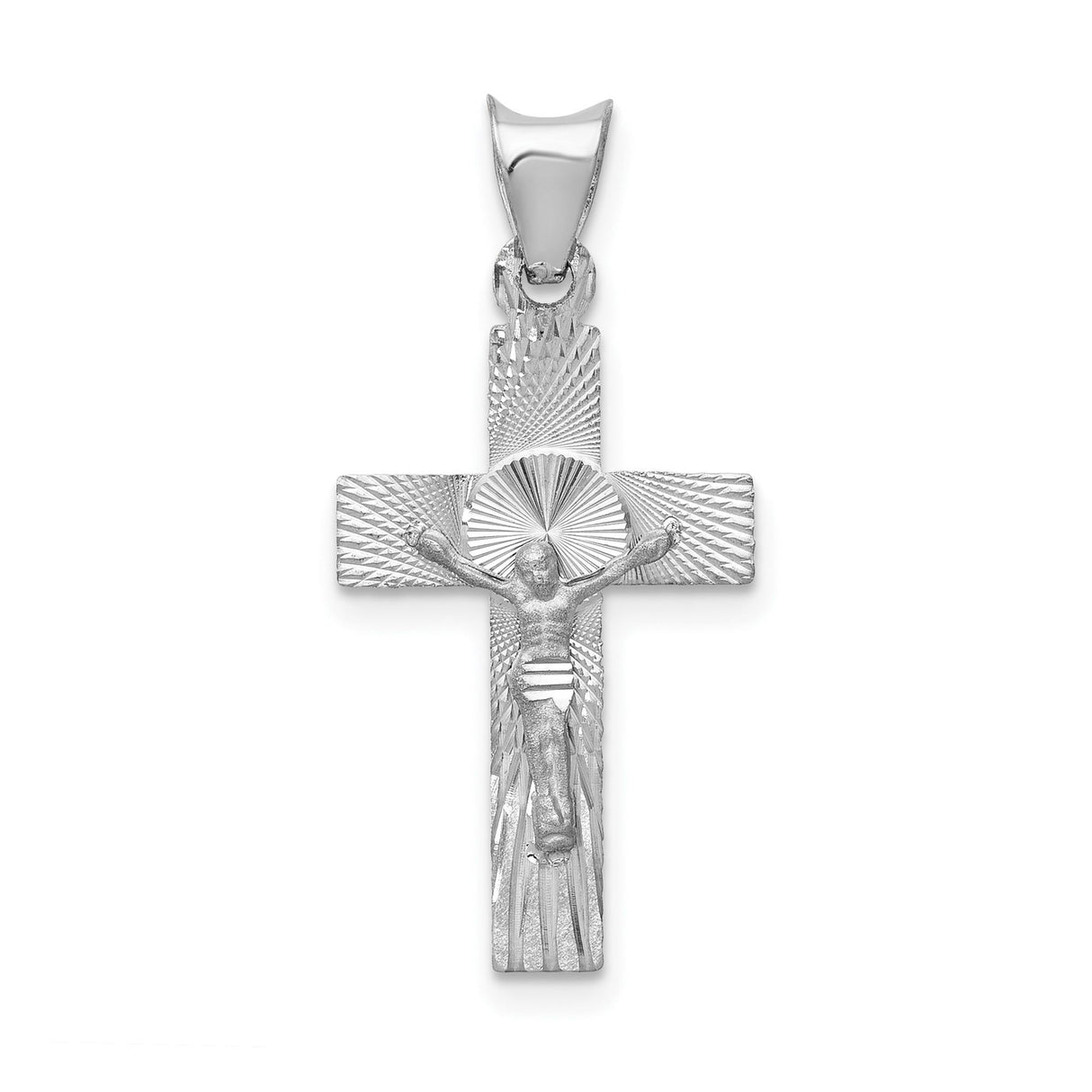 14k White Gold Crucifix Cross Pendant with Textured Design, Religious Christian Charm