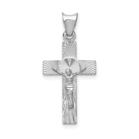 14k White Gold Crucifix Cross Pendant with Textured Design, Religious Christian Charm