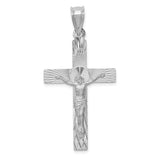 14k White Gold Crucifix Pendant with Textured Latin Cross and Christ Figure Religious Charm