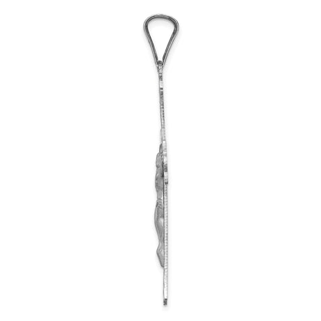 14k White Gold Crucifix Cross Pendant with Detailed Jesus and Fleur de Lis Design