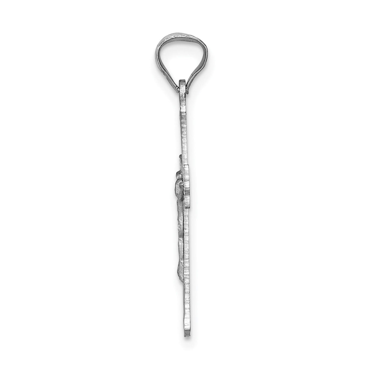 14k White Gold Crucifix Pendant with Sunburst Details and Fleur de Lis Cross
