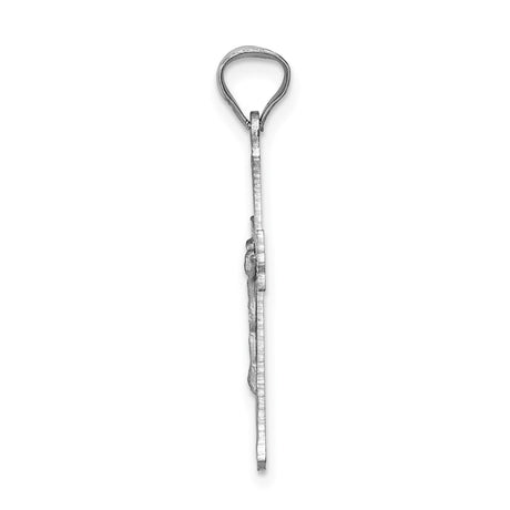 14k White Gold Crucifix Pendant with Sunburst Details and Fleur de Lis Cross