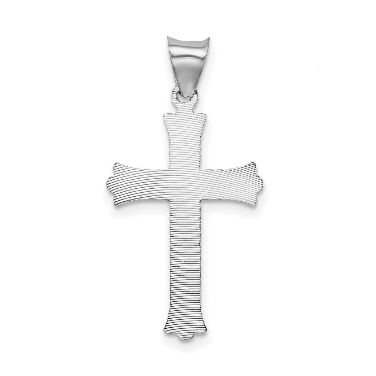 14k White Gold Crucifix Pendant with Sunburst Details and Fleur de Lis Cross