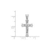 14k White Gold Crucifix Pendant with Sunburst Details and Fleur de Lis Cross