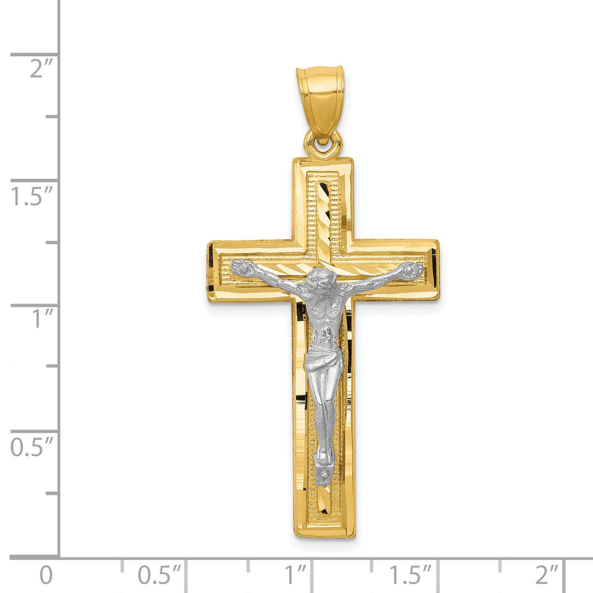 Diamond-Cut Latin Crucifix Charm Pendant in Real 14k Multi-Tone Gold