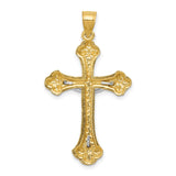 Budded Fleur De Lis Crucifix Charm Pendant in Real 14k Multi-Tone Gold