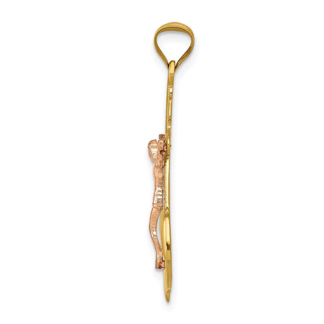 14k Multi-Tone Gold Crucifix Cross Pendant with Anchor Symbol and Rhodium Finish