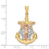 With Rhodium Mariners Crucifix Charm Pendant in Real 14k Multi-Tone Gold