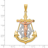 Mariners Crucifix Charm Pendant in Real 14k Multi-Tone Gold