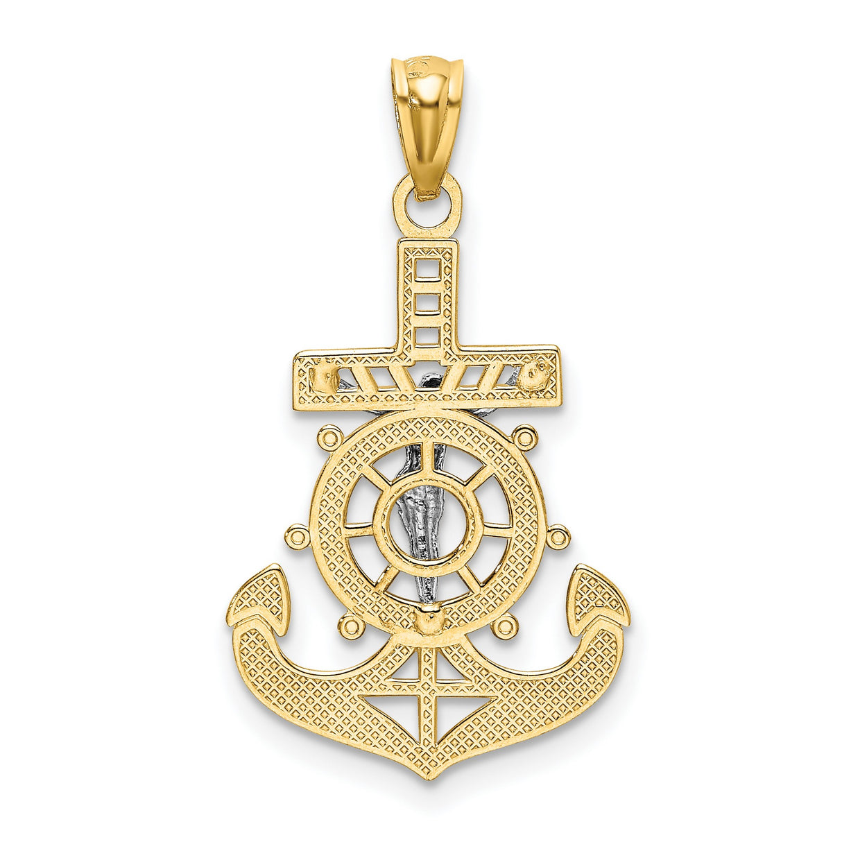 Polished Mariners Crucifix Charm Pendant in Real 14k Multi-Tone Gold
