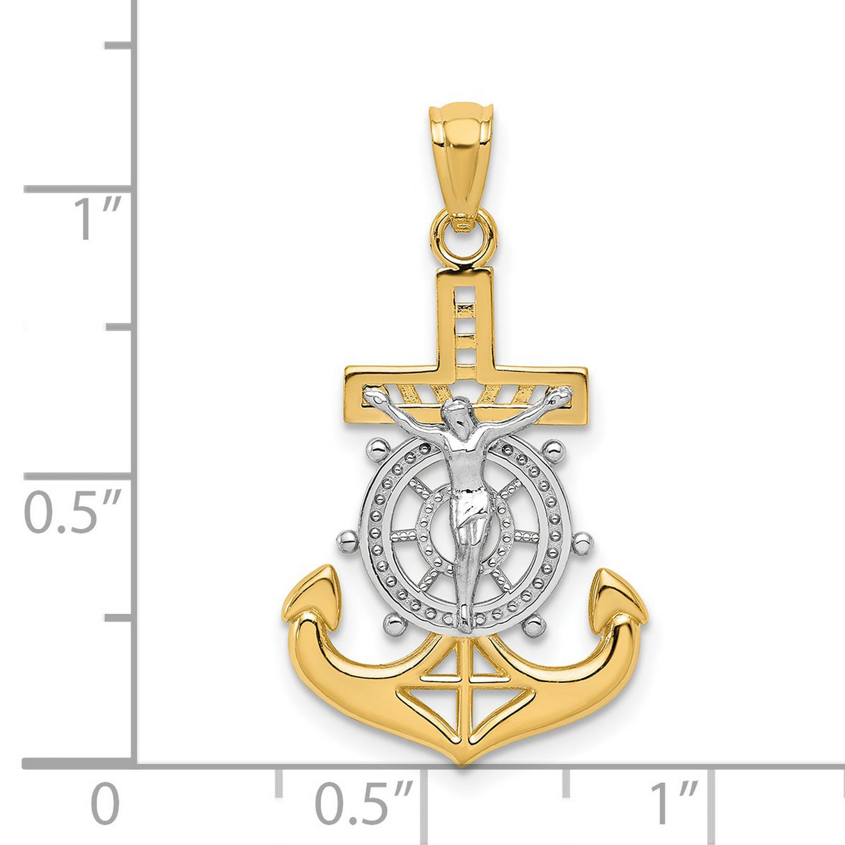Polished Mariners Crucifix Charm Pendant in Real 14k Multi-Tone Gold