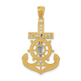 Polished Mariners Crucifix Charm Pendant in Real 14k Multi-Tone Gold