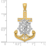 Polished Mariners Crucifix Charm Pendant in Real 14k Multi-Tone Gold