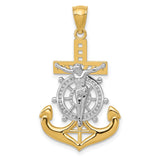 Polished Mariners Crucifix Charm Pendant in Real 14k Multi-Tone Gold