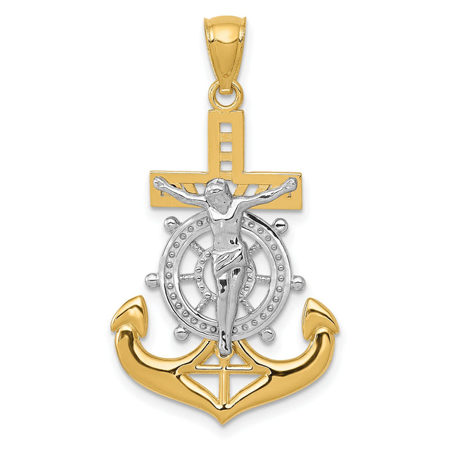 Polished Mariners Crucifix Charm Pendant in Real 14k Multi-Tone Gold