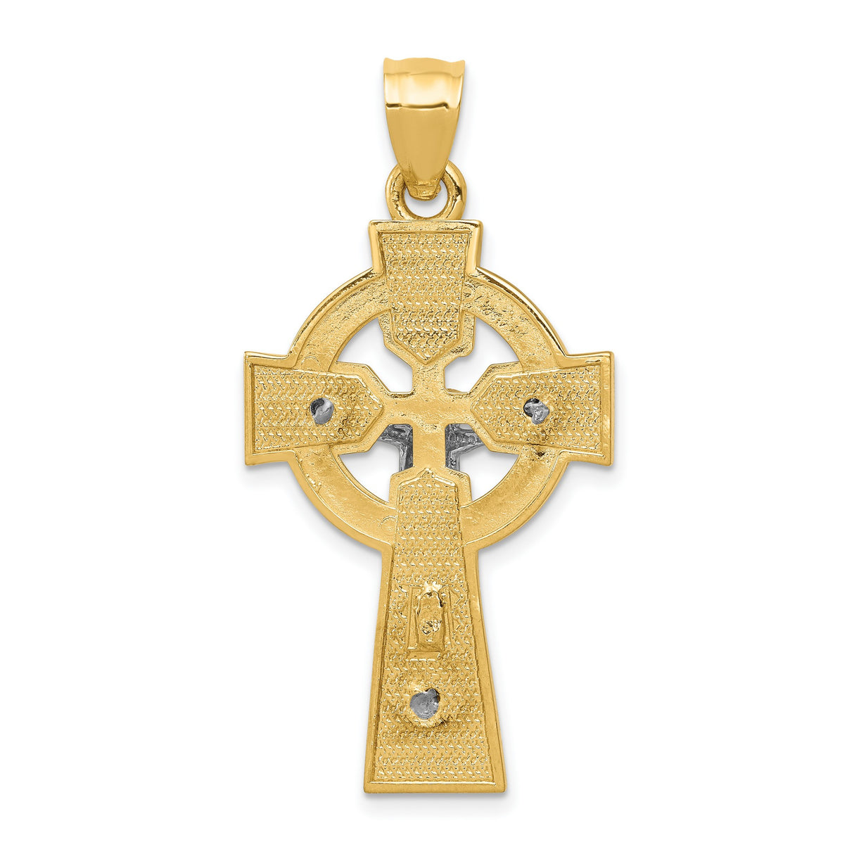 Polished INRI Celtic Iona Crucifix Charm Pendant in Real 14k Multi-Tone Gold