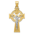 Polished INRI Celtic Iona Crucifix Charm Pendant in Real 14k Multi-Tone Gold